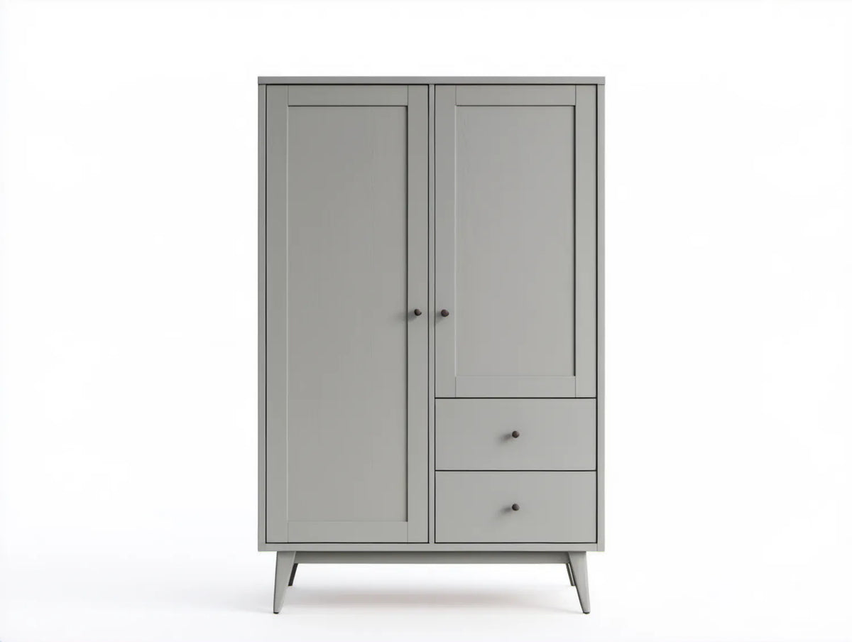 Szara szafa dwudrzwiowa z MDF, 2 szuflady, 100 x 55 x 190 cm