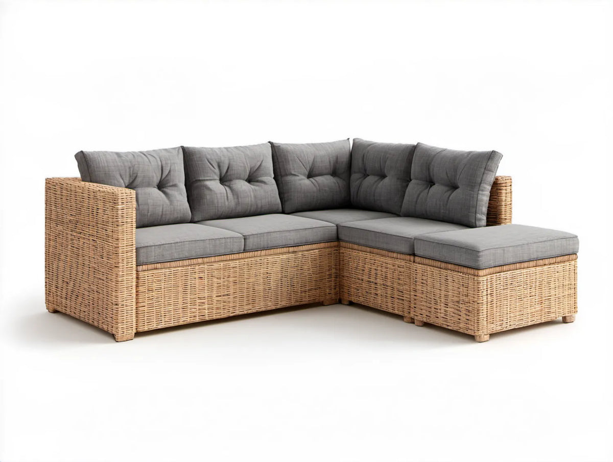 Narożna sofa ogrodowa z technorattanu beżowo-szara 250 x 190 x 85 cm