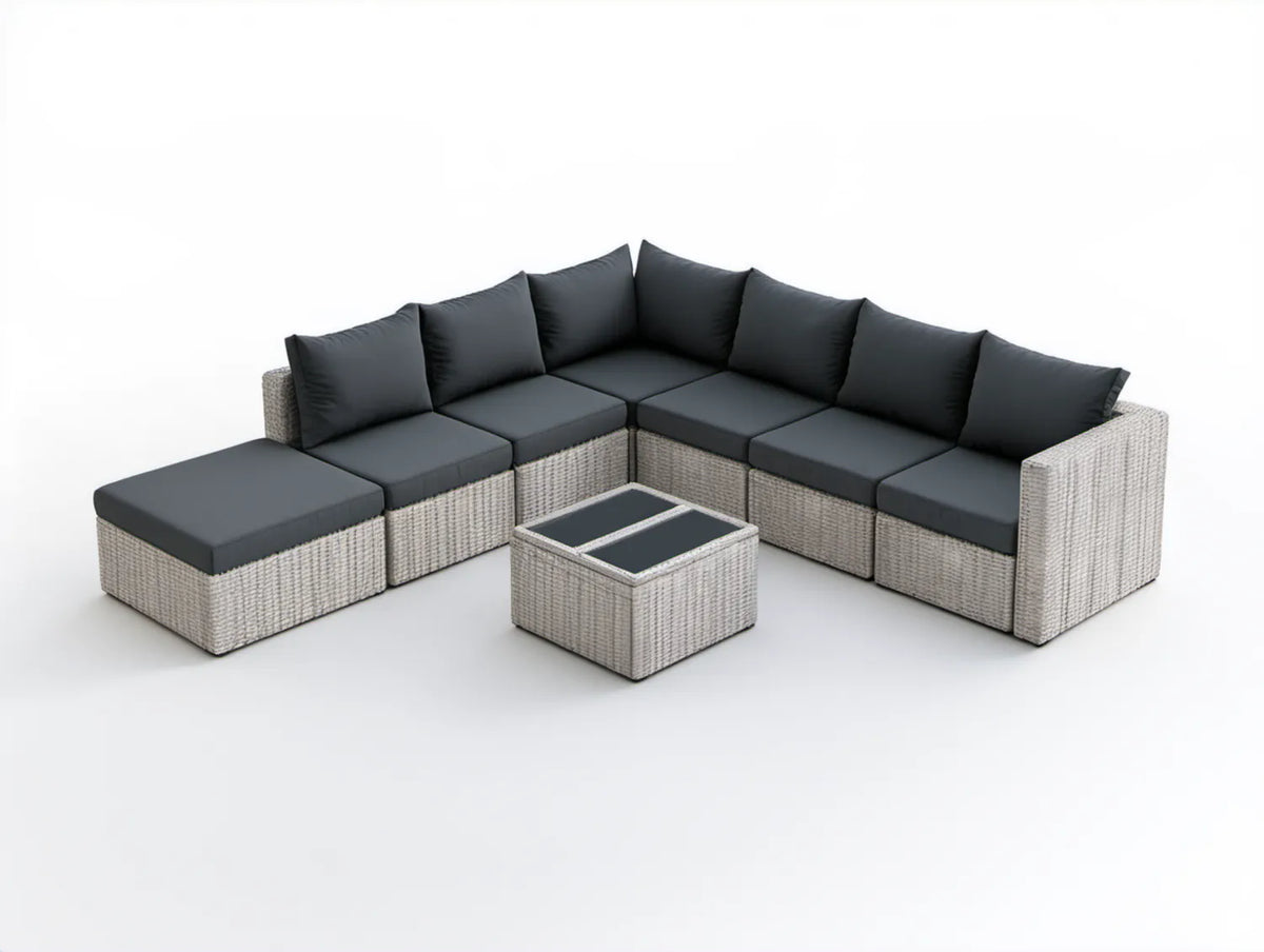 Narożny zestaw wypoczynkowy z technorattanu 280 x 210 x 63 cm Szary/Antracytowy/Czarny, 8 elementów