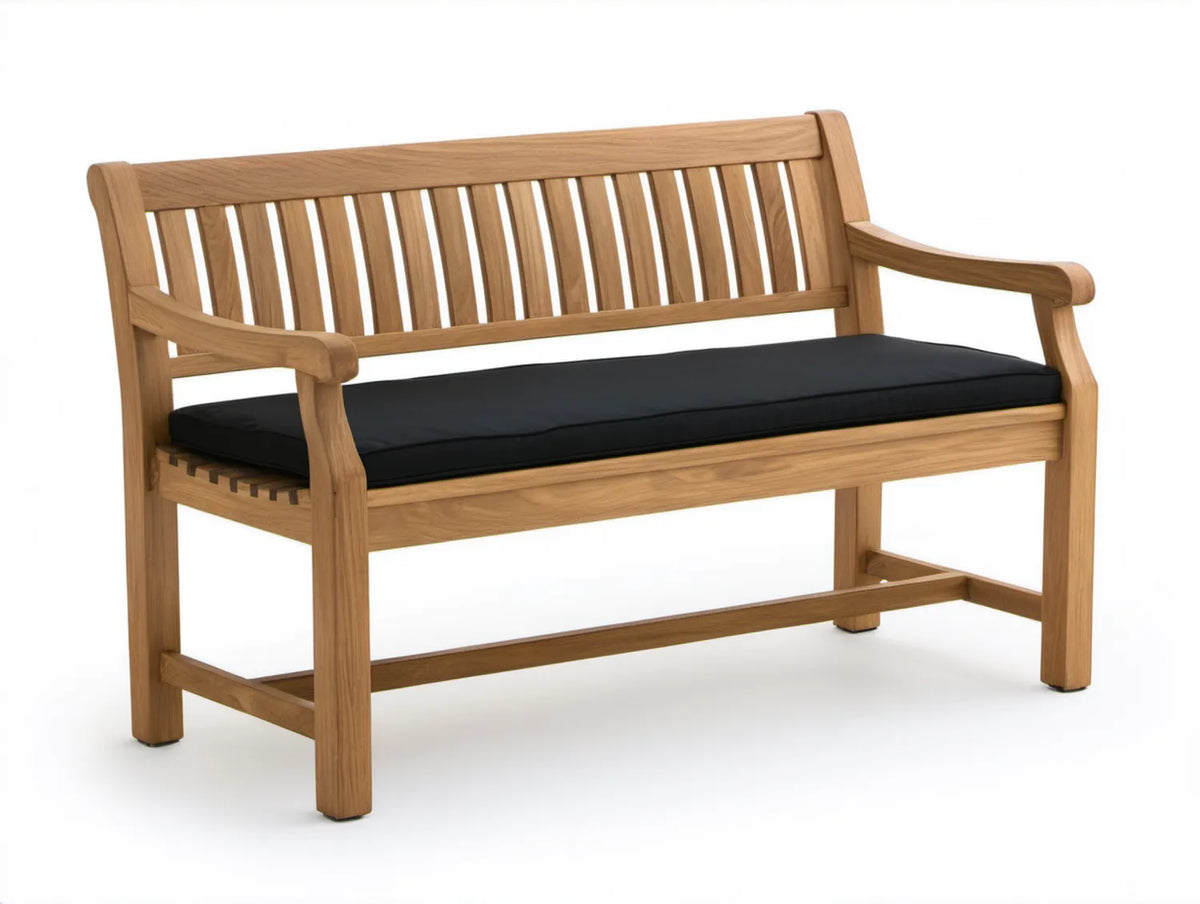 Dwuosobowa ławka ogrodowa z litego drewna tekowego, naturalny brąz/czarny, 150 x 65 x 90 cm