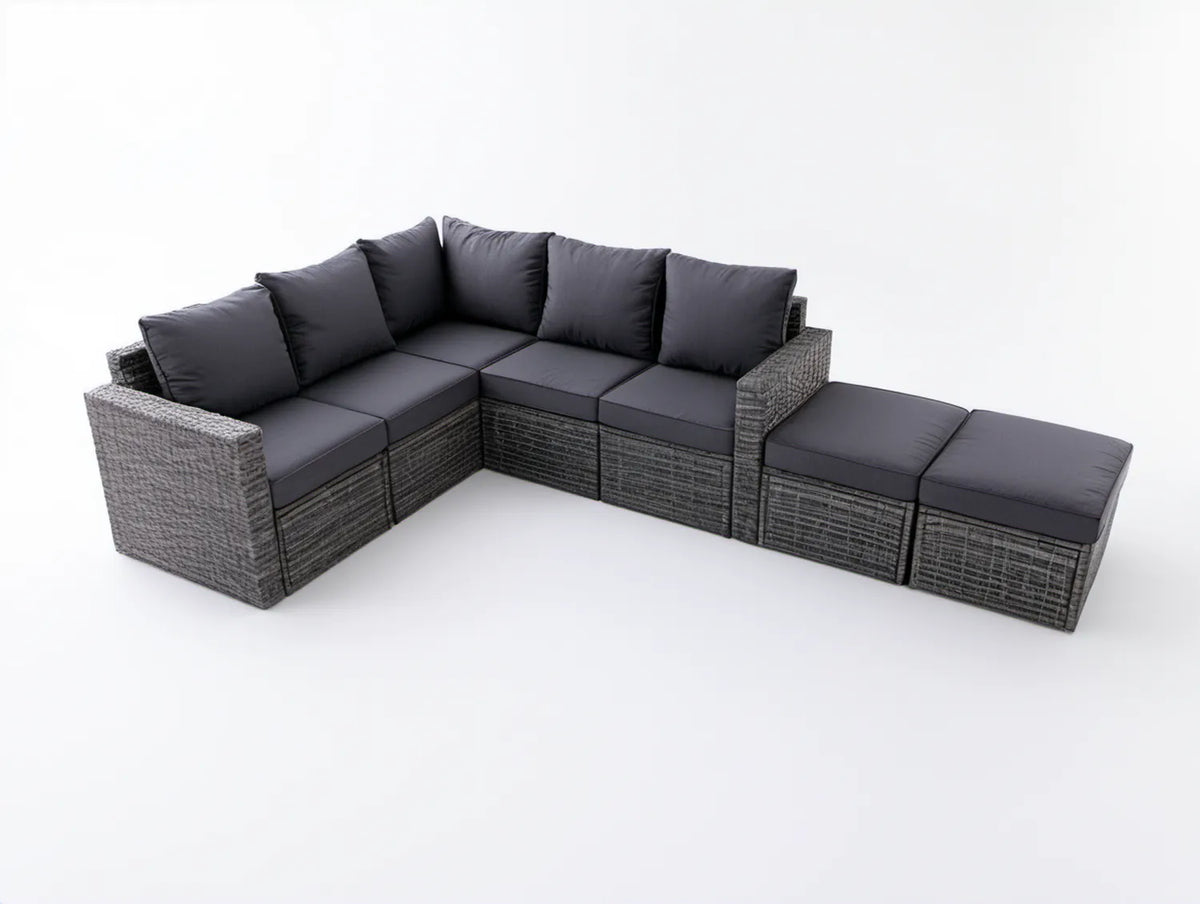 Modułowy narożnik ogrodowy z technorattanu PE Grafitowy/Ciemnoszary 280 × 210 × 60 cm