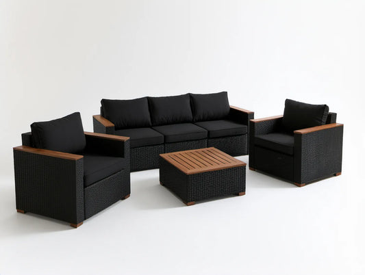 4-częściowy komplet mebli ogrodowych z technorattanu PE, czarno-brązowy, sofa 180 × 58 × 58 cm, fotele 58 × 58 × 58 cm, stolik 70 × 45 × 32 cm