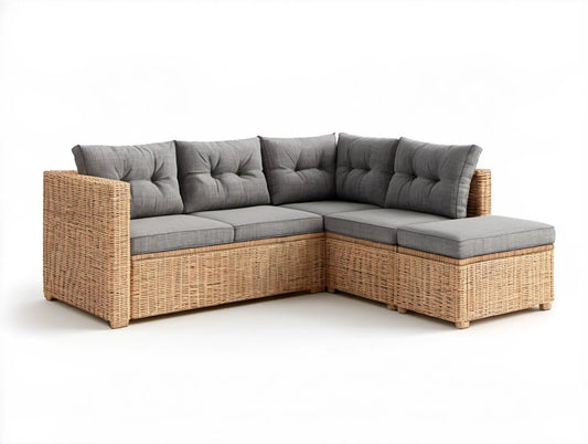Narożna sofa ogrodowa z technorattanu beżowo-szara 250 x 190 x 85 cm