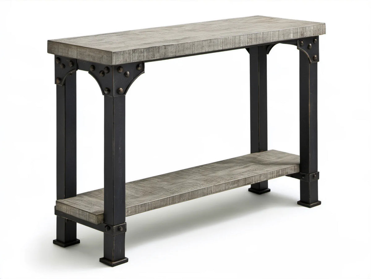 Konsola industrialna szaro-czarna z MDF i stali, 120 x 35 x 80 cm