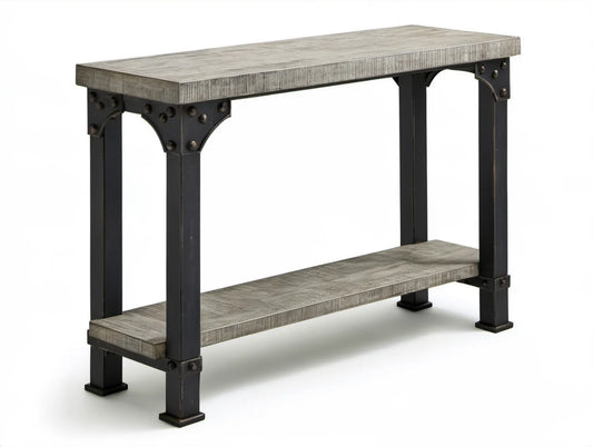 Konsola industrialna szaro-czarna z MDF i stali, 120 x 35 x 80 cm