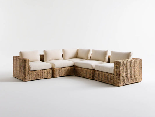 Modułowy narożnik ogrodowy z technorattanu Naturalny/Beżowy 295 × 235 × 78 cm