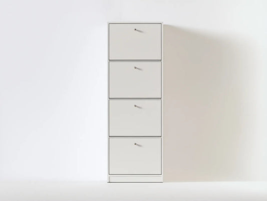 Biała szafka na buty z płyty MDF 60 x 24 x 160 cm, 4 uchylne komory
